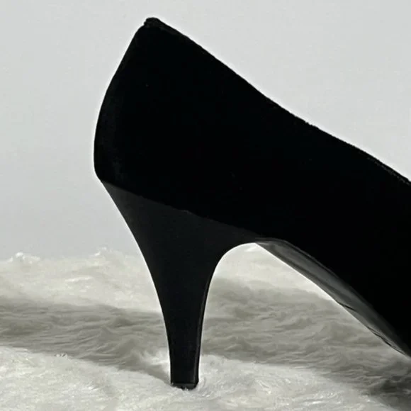 Vintage CHANEL Black Velvet Pumps With Satin Trim And Removable Bow Size EU 37.5 - Picture 9 of 15